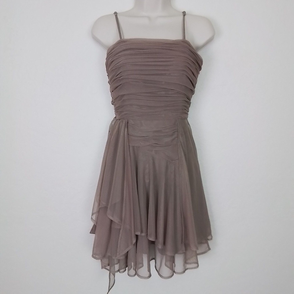 Calvin Klein Tan Spaghetti Strap Ruched‎ Top Ruffled Size XS Sleeveless Dress